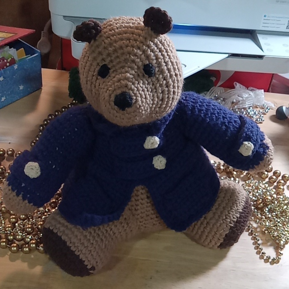 Handmade/ crocheted bear 11 inches tall